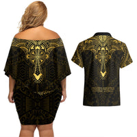 Personalized Polynesia Couples Matching Off Shoulder Short Dress and Hawaiian Shirt With Christian Cross LT05 - Polynesian Pride