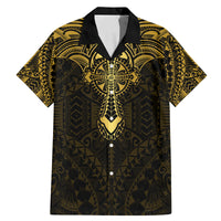Personalized Polynesia Family Matching Mermaid Dress and Hawaiian Shirt With Christian Cross LT05 Dad's Shirt - Short Sleeve Gold - Polynesian Pride