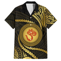 Polynesia Family Matching Short Sleeve Bodycon Dress and Hawaiian Shirt With Hindu Om Symbol LT05 Dad's Shirt - Short Sleeve Gold - Polynesian Pride