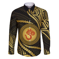 Polynesia Family Matching Short Sleeve Bodycon Dress and Hawaiian Shirt With Hindu Om Symbol LT05 Dad's Shirt - Long Sleeve Gold - Polynesian Pride