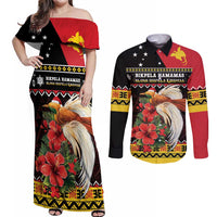 Papua New Guinea Christmas Couples Matching Off Shoulder Maxi Dress and Long Sleeve Button Shirt Bird Of Paradise Hamamas Krismas LT05 Black - Polynesian Pride
