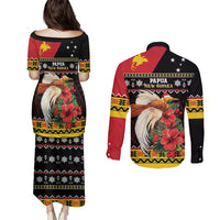 Papua New Guinea Christmas Couples Matching Puletasi and Long Sleeve Button Shirt Bird Of Paradise Hamamas Krismas LT05 - Polynesian Pride