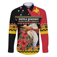 Papua New Guinea Christmas Family Matching Long Sleeve Bodycon Dress and Hawaiian Shirt Bird Of Paradise Hamamas Krismas LT05 Dad's Shirt - Long Sleeve Black - Polynesian Pride