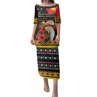 Papua New Guinea Christmas Family Matching Puletasi and Hawaiian Shirt Bird Of Paradise Hamamas Krismas LT05 Mom's Dress Black - Polynesian Pride
