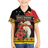 Papua New Guinea Christmas Family Matching Short Sleeve Bodycon Dress and Hawaiian Shirt Bird Of Paradise Hamamas Krismas LT05 Son's Shirt Black - Polynesian Pride