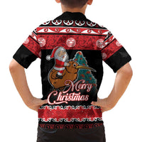 New Zealand Christmas Family Matching Off The Shoulder Long Sleeve Dress and Hawaiian Shirt Funny Santa Riding Kiwi Meri Kirihimete LT05 - Polynesian Pride