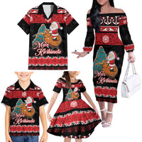 New Zealand Christmas Family Matching Off The Shoulder Long Sleeve Dress and Hawaiian Shirt Funny Santa Riding Kiwi Meri Kirihimete LT05 - Polynesian Pride