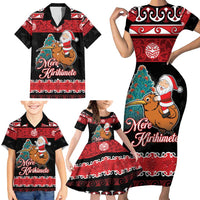 New Zealand Christmas Family Matching Short Sleeve Bodycon Dress and Hawaiian Shirt Funny Santa Riding Kiwi Meri Kirihimete LT05 - Polynesian Pride