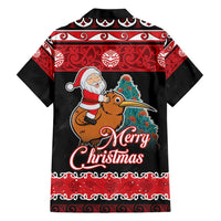 New Zealand Christmas Family Matching Short Sleeve Bodycon Dress and Hawaiian Shirt Funny Santa Riding Kiwi Meri Kirihimete LT05 - Polynesian Pride