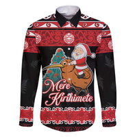 New Zealand Christmas Family Matching Short Sleeve Bodycon Dress and Hawaiian Shirt Funny Santa Riding Kiwi Meri Kirihimete LT05 Dad's Shirt - Long Sleeve Black - Polynesian Pride