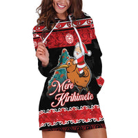 New Zealand Christmas Hoodie Dress Funny Santa Riding Kiwi Meri Kirihimete LT05 Black - Polynesian Pride