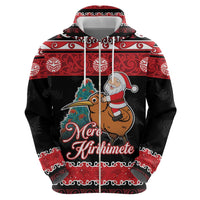 New Zealand Christmas Zip Hoodie Funny Santa Riding Kiwi Meri Kirihimete LT05 - Polynesian Pride