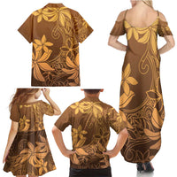 Tiare Tahiti Family Matching Summer Maxi Dress and Hawaiian Shirt Brown Polynesia Motifs - Polynesian Pride