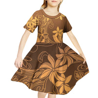 Tiare Tahiti Kid Short Sleeve Dress Brown Polynesia Motifs - Polynesian Pride