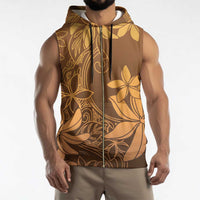 Tiare Tahiti Sleeveless Zip Hoodie Brown Polynesia Motifs - Polynesian Pride