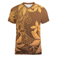 Tiare Tahiti Women V-Neck T-Shirt Brown Polynesia Motifs - Polynesian Pride
