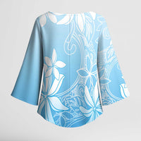 Tiare Tahiti Kimono Sleeve Blouse Blue Polynesia Motifs - Polynesian Pride