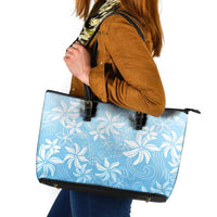 Tiare Tahiti Leather Tote Bag Blue Polynesia Motifs - Polynesian Pride
