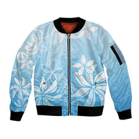 Tiare Tahiti Sleeve Zip Bomber Jacket Blue Polynesia Motifs - Polynesian Pride