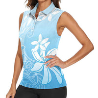 Tiare Tahiti Women Sleeveless Polo Shirt Blue Polynesia Motifs - Polynesian Pride