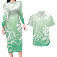 Tiare Tahiti Couples Matching Long Sleeve Bodycon Dress and Hawaiian Shirt Matcha Polynesia Motifs - Polynesian Pride