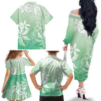 Tiare Tahiti Family Matching Off The Shoulder Long Sleeve Dress and Hawaiian Shirt Matcha Polynesia Motifs - Polynesian Pride