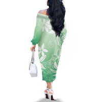 Tiare Tahiti Family Matching Off The Shoulder Long Sleeve Dress and Hawaiian Shirt Matcha Polynesia Motifs - Polynesian Pride