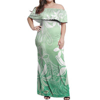 Tiare Tahiti Off Shoulder Maxi Dress Matcha Polynesia Motifs - Polynesian Pride