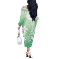 Tiare Tahiti Off The Shoulder Long Sleeve Dress Matcha Polynesia Motifs - Polynesian Pride