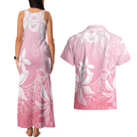Tiare Tahiti Couples Matching Tank Maxi Dress and Hawaiian Shirt Pink Polynesia Motifs - Polynesian Pride