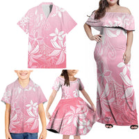 Tiare Tahiti Family Matching Off Shoulder Maxi Dress and Hawaiian Shirt Pink Polynesia Motifs - Polynesian Pride