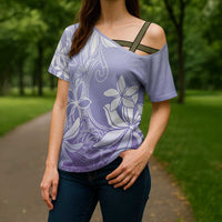 Tiare Tahiti Cross Shoulder Shirt Purple Polynesia Motifs - Polynesian Pride