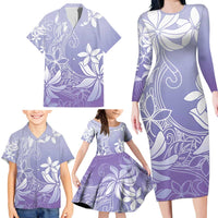 Tiare Tahiti Family Matching Long Sleeve Bodycon Dress and Hawaiian Shirt Purple Polynesia Motifs - Polynesian Pride