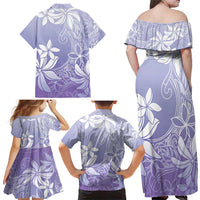 Tiare Tahiti Family Matching Off Shoulder Maxi Dress and Hawaiian Shirt Purple Polynesia Motifs - Polynesian Pride