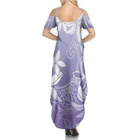 Tiare Tahiti Family Matching Summer Maxi Dress and Hawaiian Shirt Purple Polynesia Motifs - Polynesian Pride