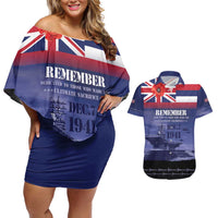 Hawaii Pearl Harbor Remembrance Day Couples Matching Off Shoulder Short Dress and Hawaiian Shirt Flag Style