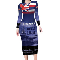Hawaii Pearl Harbor Remembrance Day Family Matching Long Sleeve Bodycon Dress and Hawaiian Shirt Flag Style LT05 Mom's Dress Blue - Polynesian Pride