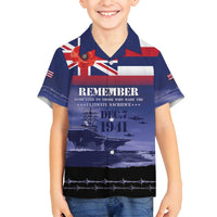 Hawaii Pearl Harbor Remembrance Day Family Matching Off Shoulder Short Dress and Hawaiian Shirt Flag Style