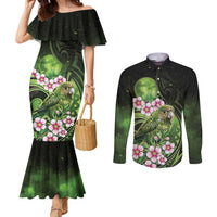 New Zealand Aotearoa Kakapo Couples Matching Mermaid Dress and Long Sleeve Button Shirt Maori Pattern With Manuka Galaxy Style - Polynesian Pride