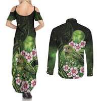 New Zealand Aotearoa Kakapo Couples Matching Summer Maxi Dress and Long Sleeve Button Shirt Maori Pattern With Manuka Galaxy Style - Polynesian Pride