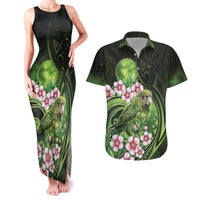 New Zealand Aotearoa Kakapo Couples Matching Tank Maxi Dress and Hawaiian Shirt Maori Pattern With Manuka Galaxy Style LT05 Green - Polynesian Pride