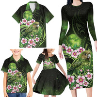New Zealand Aotearoa Kakapo Family Matching Long Sleeve Bodycon Dress and Hawaiian Shirt Maori Pattern With Manuka Galaxy Style LT05 - Polynesian Pride