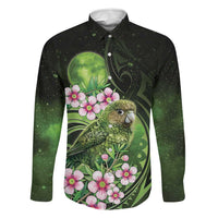 New Zealand Aotearoa Kakapo Family Matching Long Sleeve Bodycon Dress and Hawaiian Shirt Maori Pattern With Manuka Galaxy Style LT05 Dad's Shirt - Long Sleeve Green - Polynesian Pride