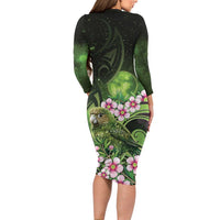 New Zealand Aotearoa Kakapo Family Matching Long Sleeve Bodycon Dress and Hawaiian Shirt Maori Pattern With Manuka Galaxy Style - Polynesian Pride