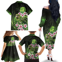 New Zealand Aotearoa Kakapo Family Matching Off The Shoulder Long Sleeve Dress and Hawaiian Shirt Maori Pattern With Manuka Galaxy Style LT05 - Polynesian Pride
