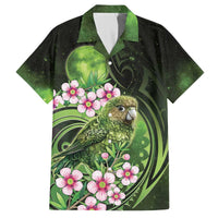 New Zealand Aotearoa Kakapo Family Matching Off The Shoulder Long Sleeve Dress and Hawaiian Shirt Maori Pattern With Manuka Galaxy Style LT05 Dad's Shirt - Short Sleeve Green - Polynesian Pride