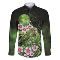 New Zealand Aotearoa Kakapo Family Matching Off The Shoulder Long Sleeve Dress and Hawaiian Shirt Maori Pattern With Manuka Galaxy Style LT05 Dad's Shirt - Long Sleeve Green - Polynesian Pride