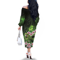 New Zealand Aotearoa Kakapo Family Matching Off The Shoulder Long Sleeve Dress and Hawaiian Shirt Maori Pattern With Manuka Galaxy Style LT05 - Polynesian Pride