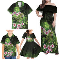 New Zealand Aotearoa Kakapo Family Matching Off Shoulder Maxi Dress and Hawaiian Shirt Maori Pattern With Manuka Galaxy Style LT05 - Polynesian Pride
