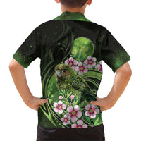 New Zealand Aotearoa Kakapo Family Matching Short Sleeve Bodycon Dress and Hawaiian Shirt Maori Pattern With Manuka Galaxy Style - Polynesian Pride